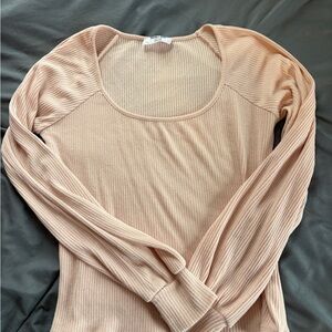 Double Zero Ribbed Long Sleeve Top - Pink